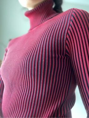 Darjoni Kinetic Ribbed Turtleneck - Optical Crimson Knit